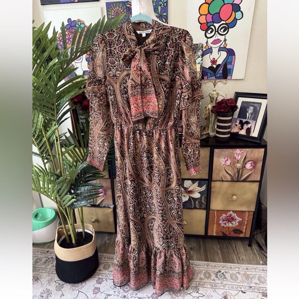 Walter Baker Multicolor Paisley Long Sleeve Dress Size Medium